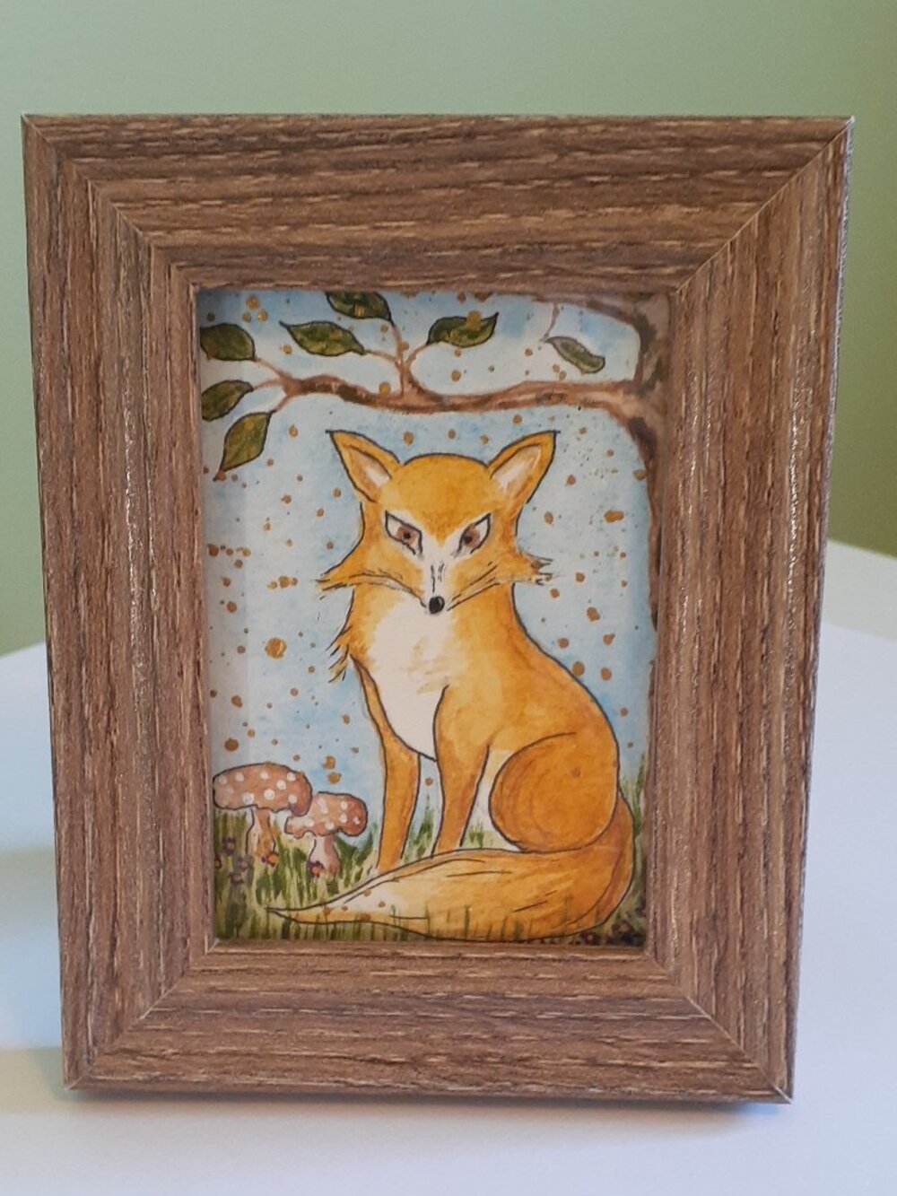 Fox and Mushrooms Mini Watercolor and Ink Painting Fairycore/ Cottagecore